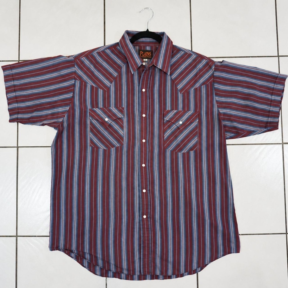 Vintage 1990s Plains Western Wear Pearl Snap Striped Shirt Large